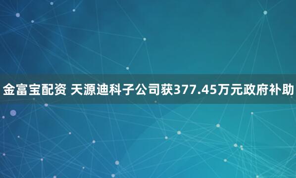 金富宝配资 天源迪科子公司获377.45万元政府补助