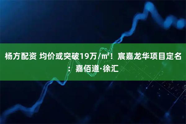 杨方配资 均价或突破19万/㎡！宸嘉龙华项目定名：嘉佰道·徐汇